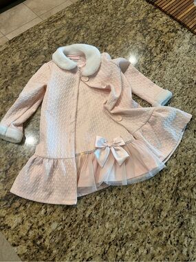 Young land Light Pink Quilted Pea Coat with dress Tulle Bow